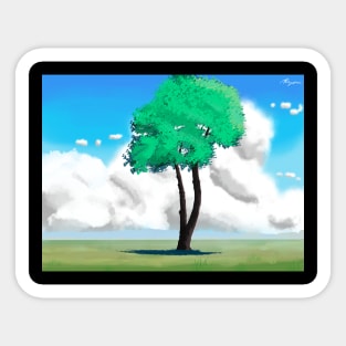 Peaceful Single Tree Scenery - Standalone Tree in Green Field Sticker